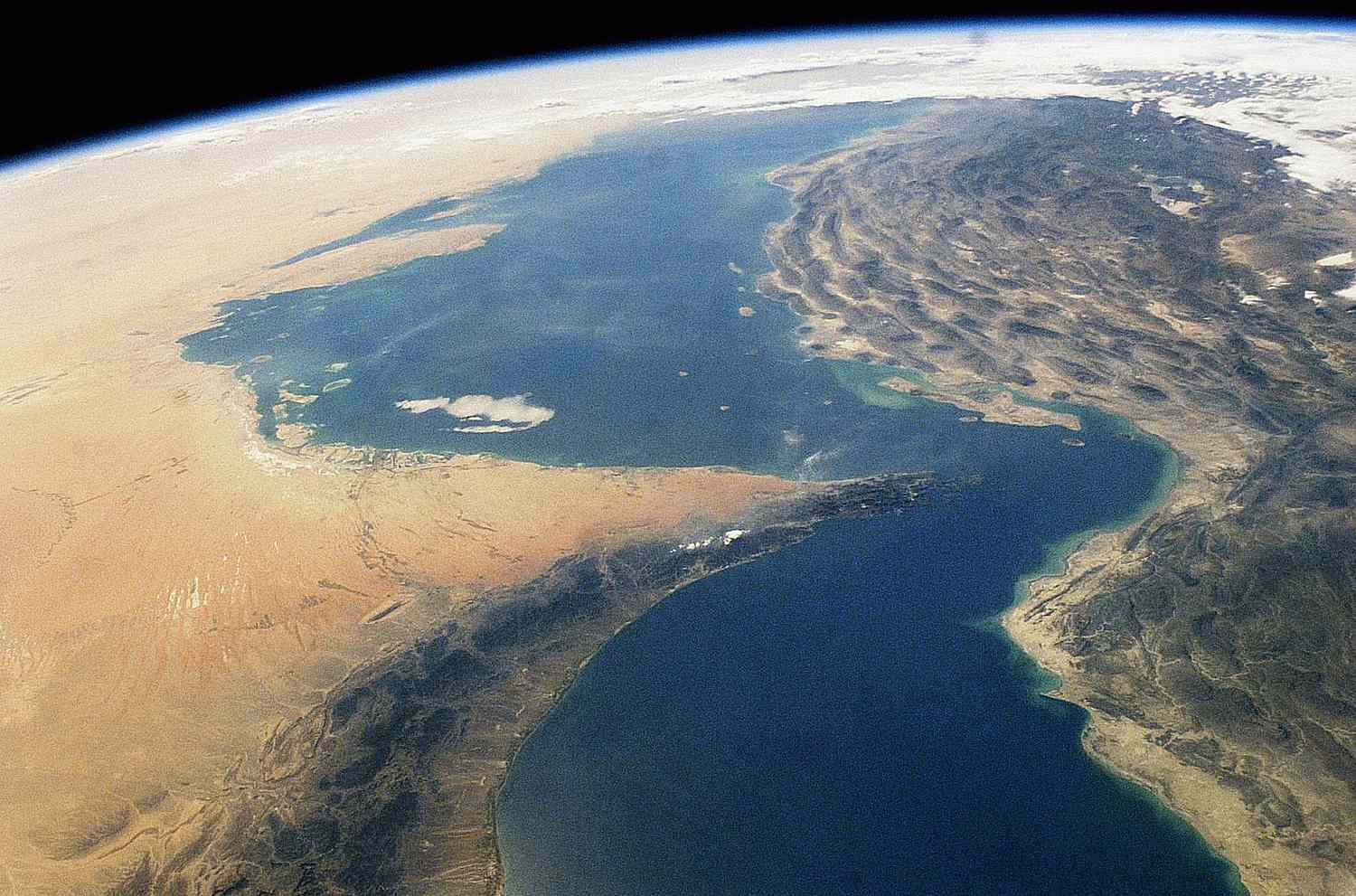 Satellite view of a major maritime shipping region.